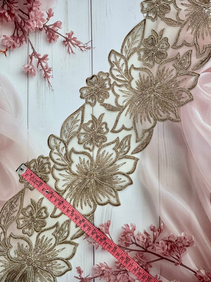 Beautiful Organza Based Zari Work Lace Antique Bronze 260725/ 280725