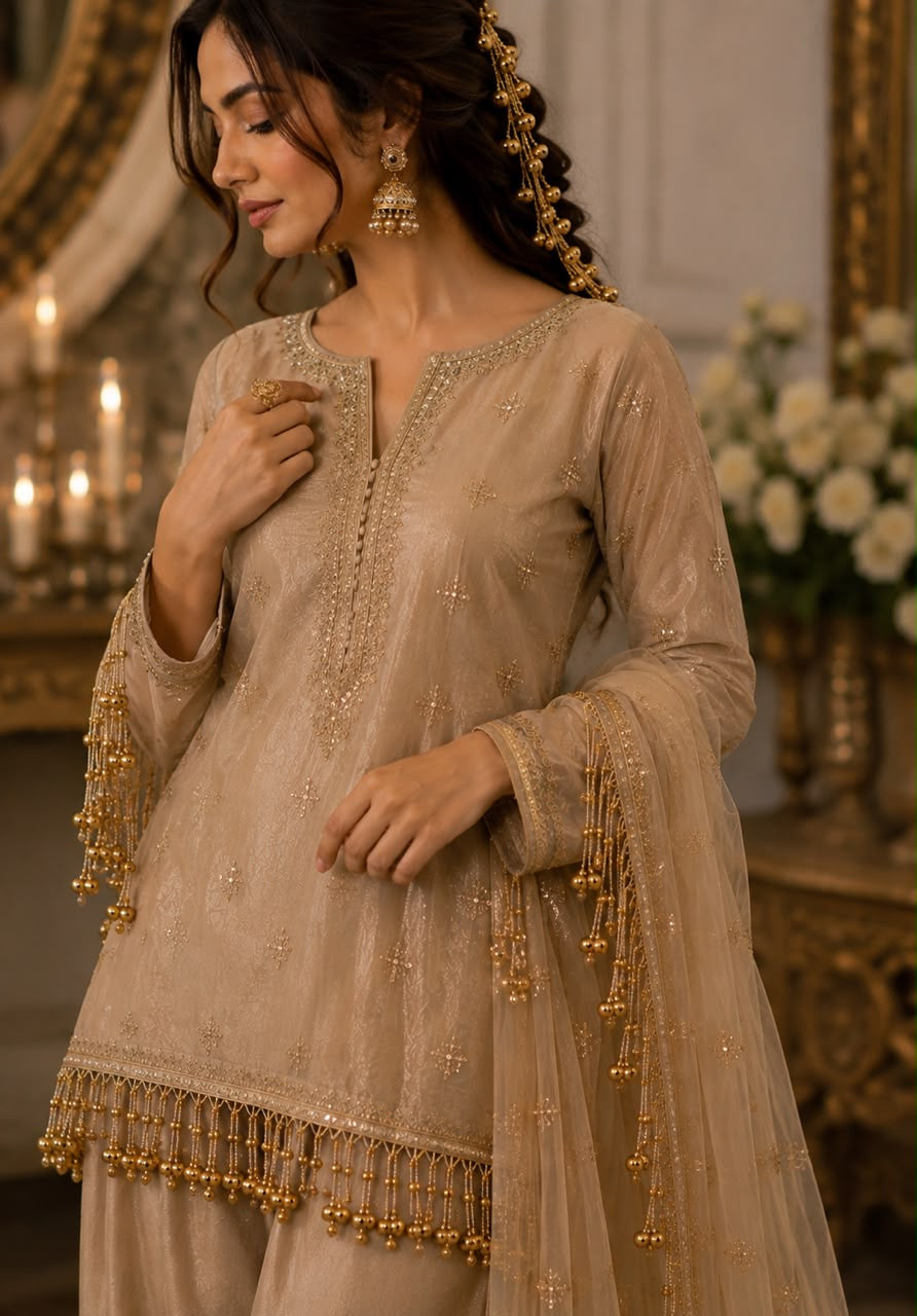 Beautiful Ghunghru/ Ghungru And Beads Work Hanging Lace (1 Meter) 010826