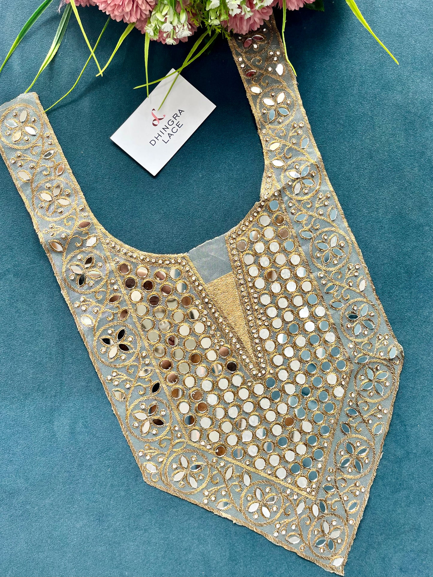 Beautiful Mirror Work Neck Antique Gold 260525