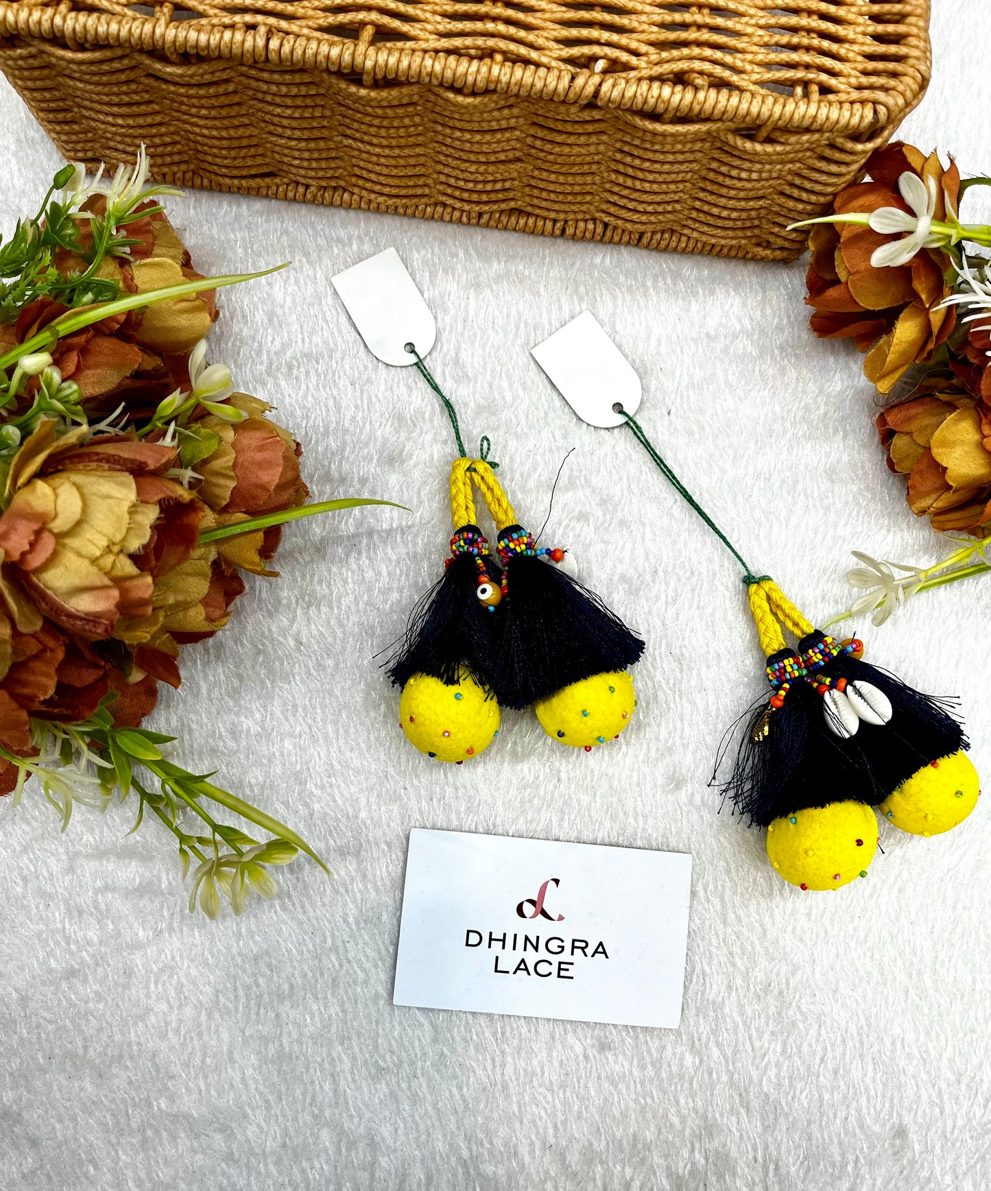 Beautiful Cotton Balls Thread , Evil Eyes And Shells Work Hanging Blue And Yellow 131124