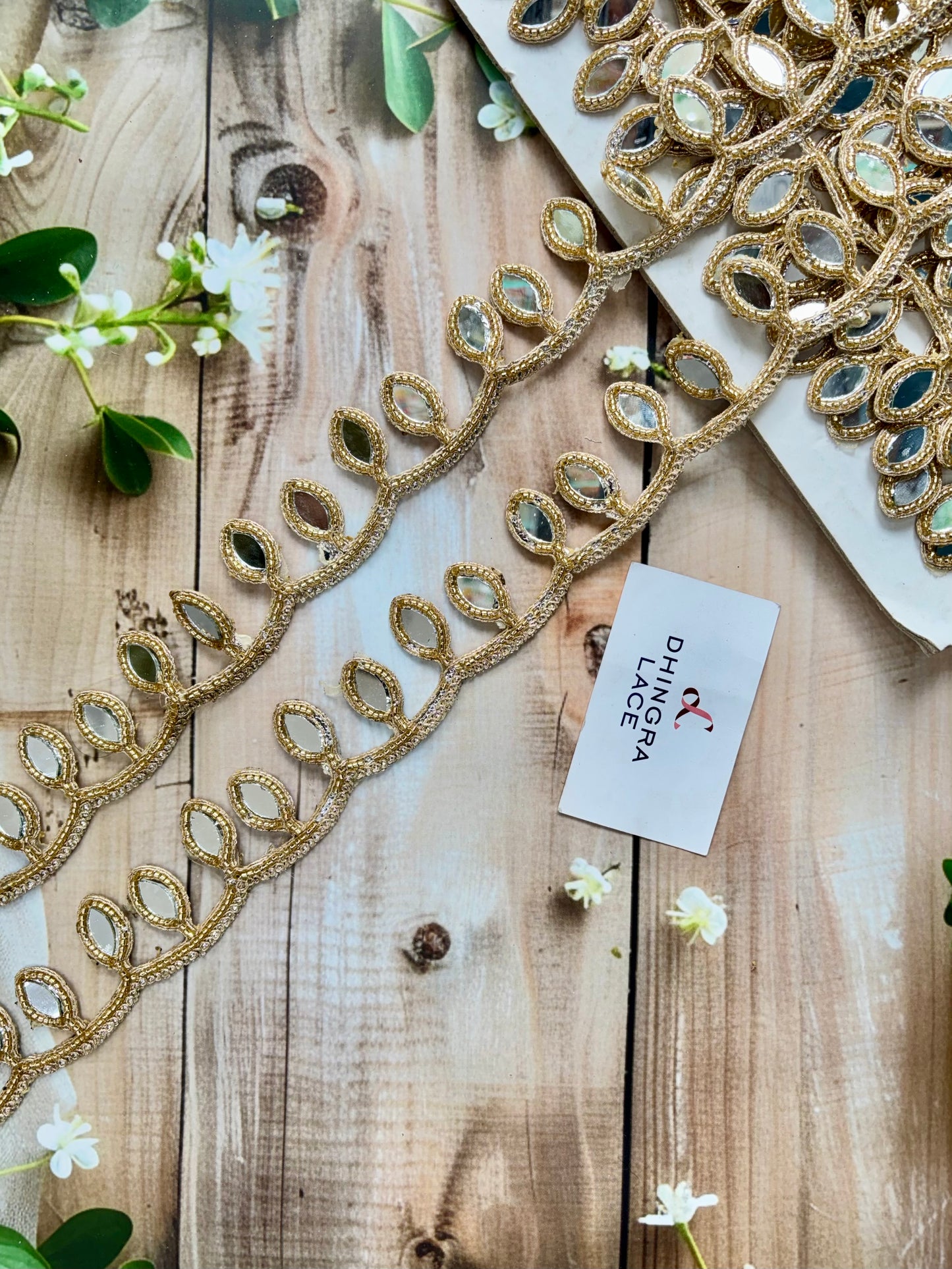 Beautiful Mirror Work Hanging Lace Gold 040825