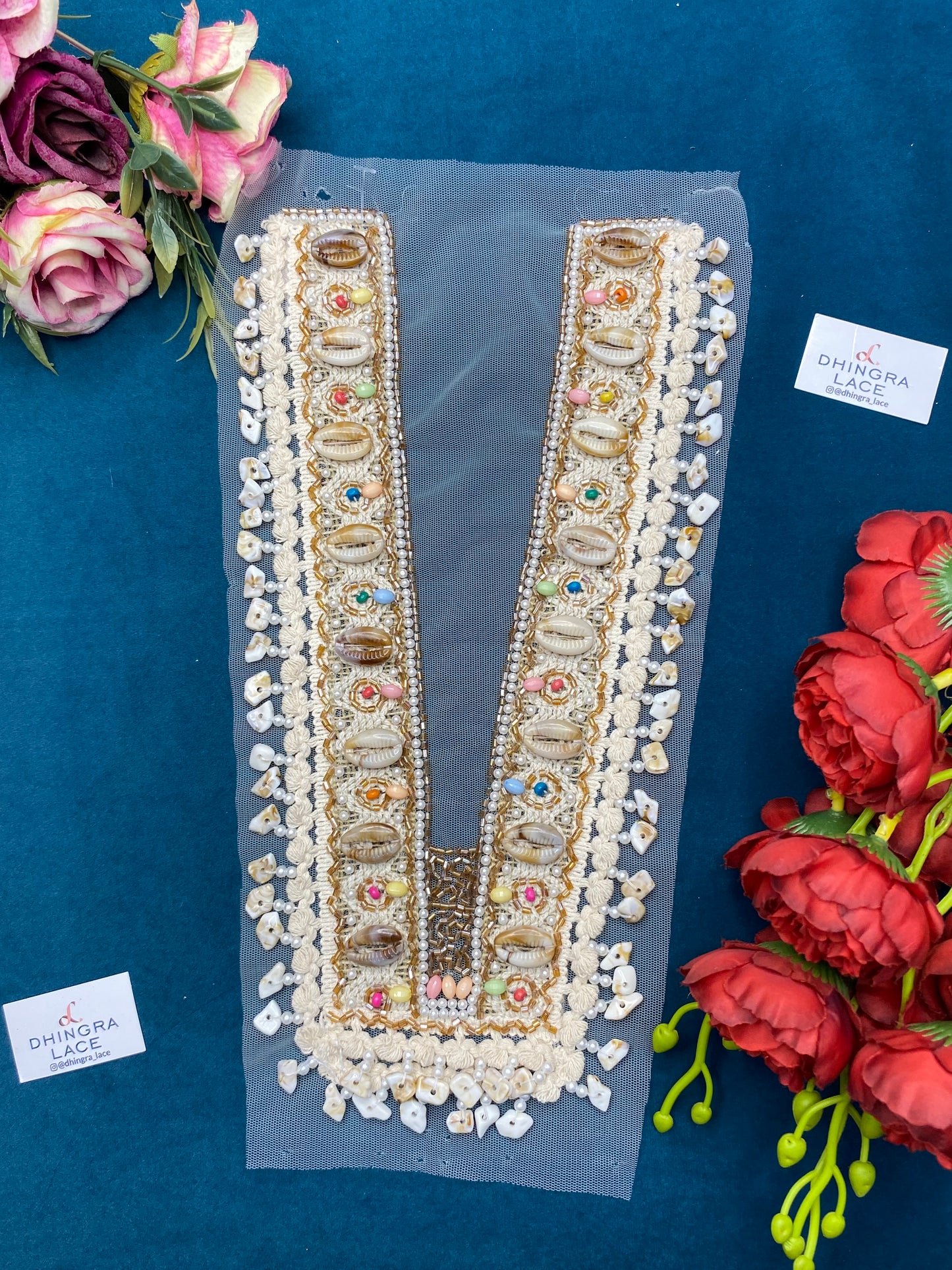 Beautiful Handwork Pearl And Shells Work Neck Patch Multicolour 1 210526