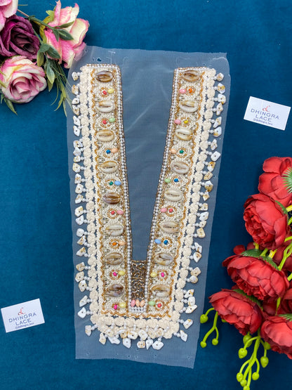 Beautiful Handwork Pearl And Shells Work Neck Patch Multicolour 1 210526