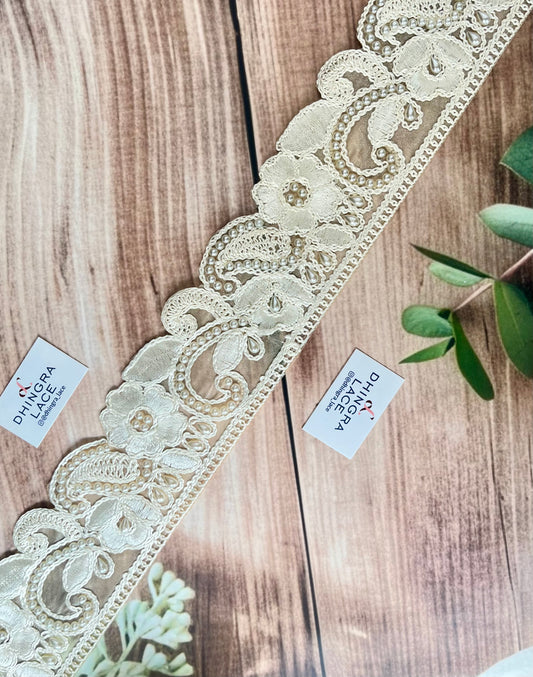 Beautiful Organza Based Thread And Pearls Work Lace 171125