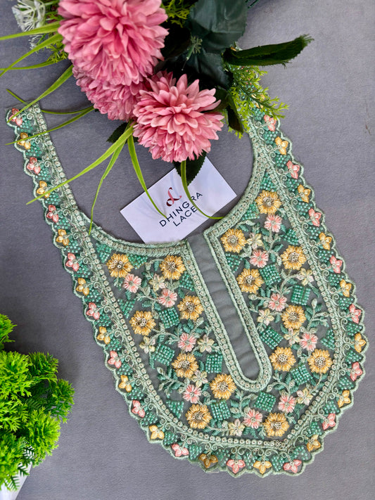 Beautiful Net Based Threadwork & Cutdana Work Neck Mint Green 130625/5