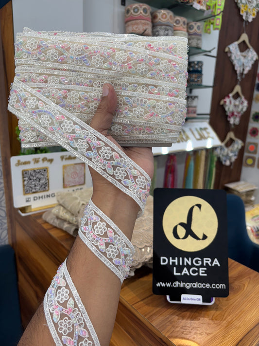 Beautiful Net Based Lace White Multi 100925