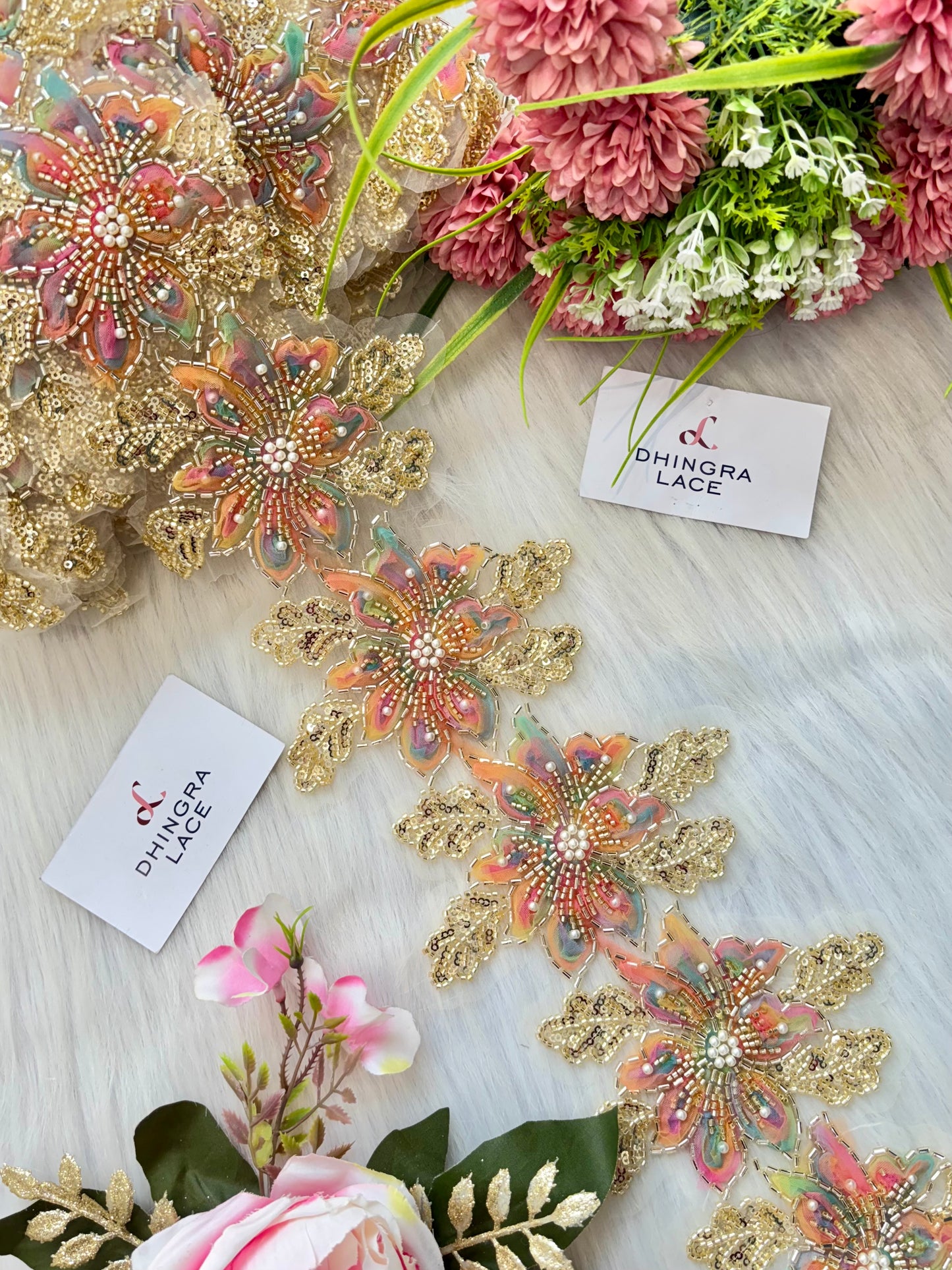 Beautiful Organza Based Handwork Lace Multicolour 190625