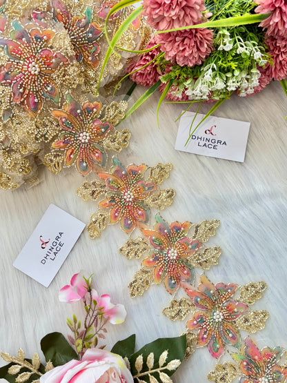Beautiful Organza Based Handwork Lace Multicolour 190625