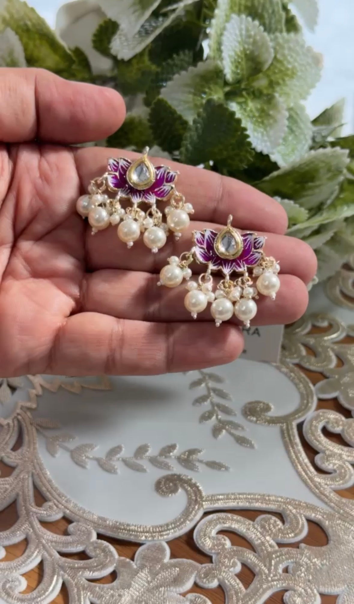 Beautiful Pearl Work Minakari Hanging Button (1 pair) 220826