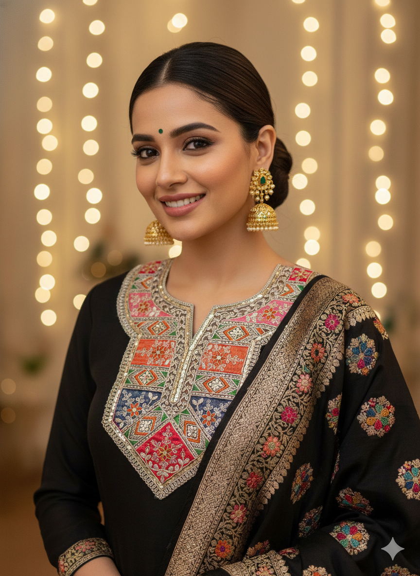 Beautiful Net Based Zari Work Multicolour Neck 210725/151225