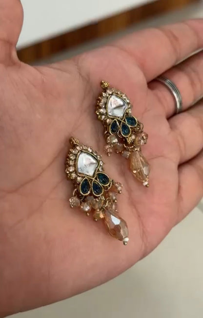 Beautiful Crystal & Stone Work Hanging Button (1 Pair) 2 Pieces 290826