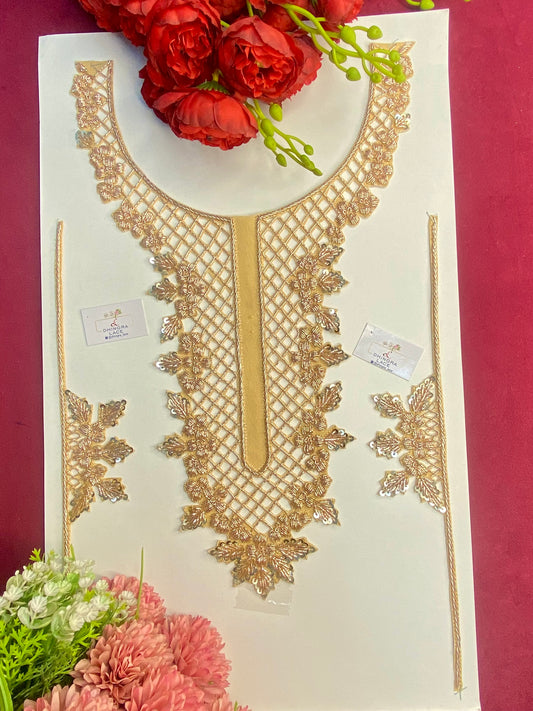 Beautiful Zardozi work Neck Patches With Sleeves Rose Gold 010126
