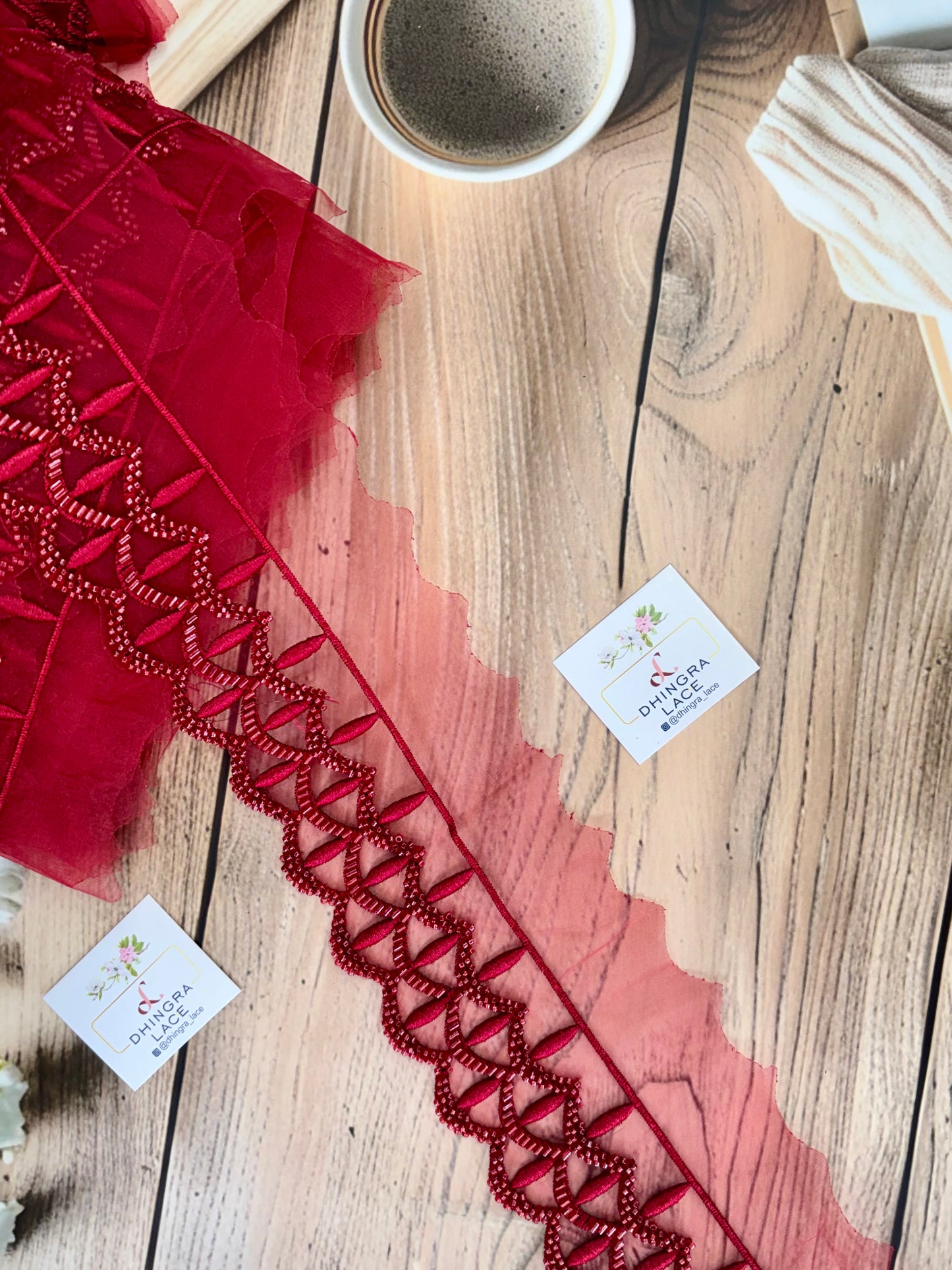 Beautiful Organza Based Threadwork Or Cutpipe Work Lace Maroon 200925