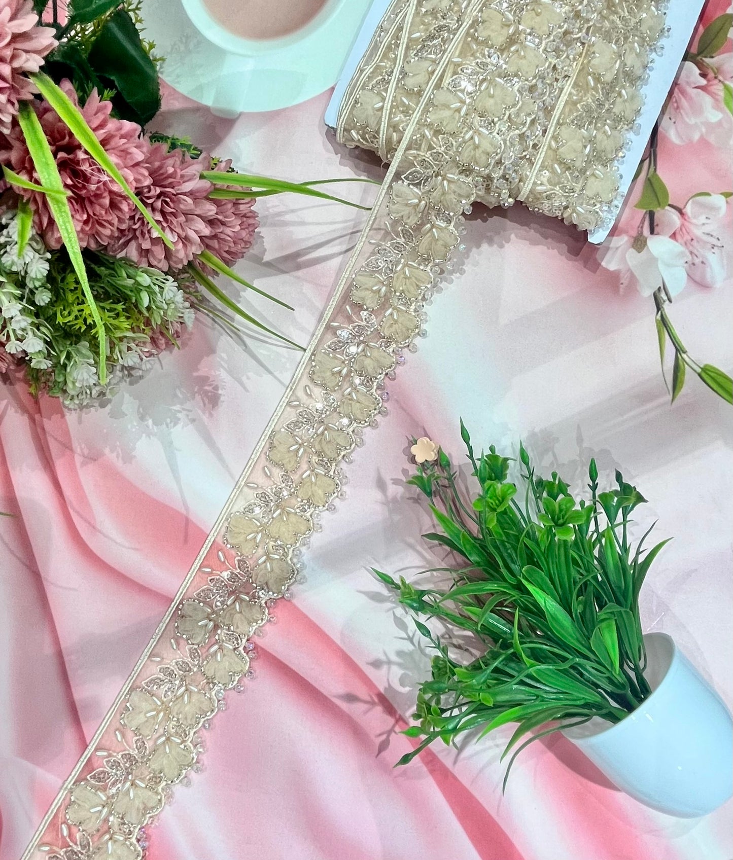 Beautiful Organza Based Handwork Laces (1 Meter) 040726