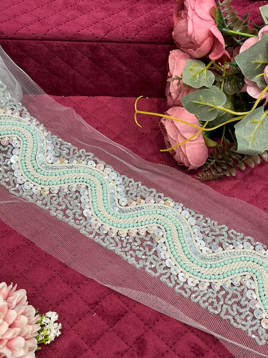 Beautiful Handwork 2.5 Inches Broad Cutpipe & Sequins And Beads Work Lace 170824