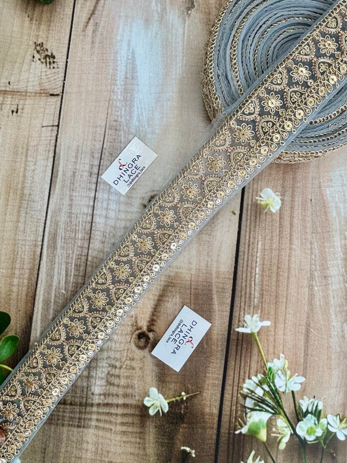 Beautiful Net Based Zari Work Lace Medium Olive Green Colourful (9 Meters) 120326