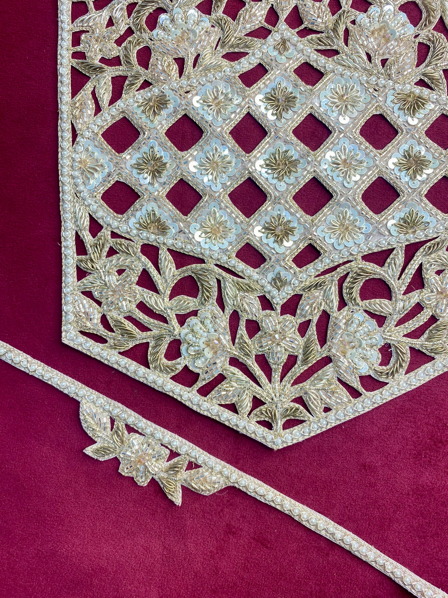 Beautiful Zardozi work Neck Patches With Sleeves Rose Gold 010126