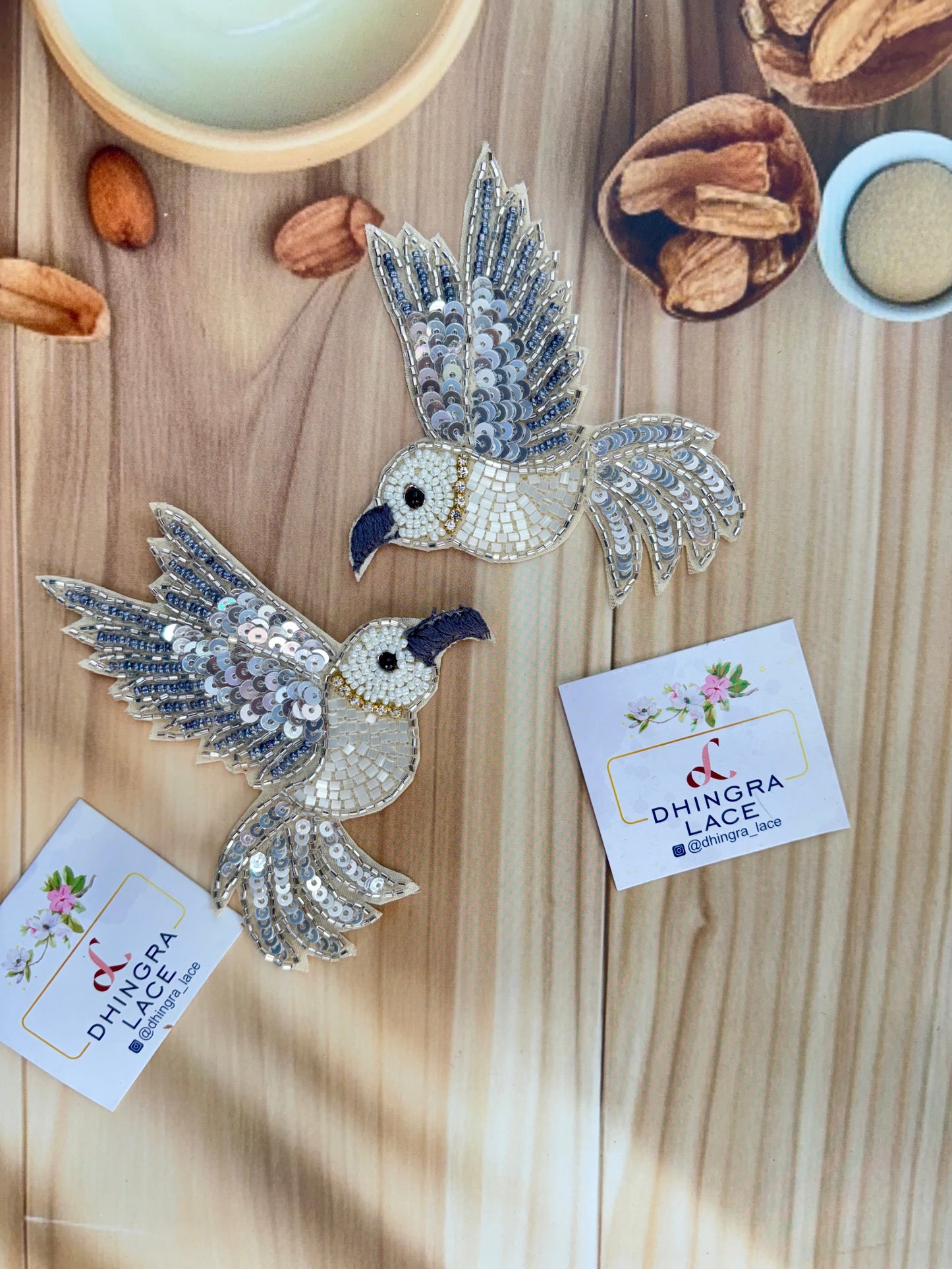 Beautiful Handwork Bird Patch Left Grey 071025