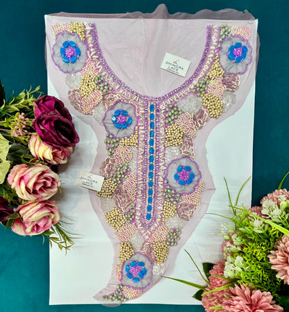 Beautiful Net Based Wooden,Beads,Cutdana& Sequins Work Neck Patches (1 Piece) 070826