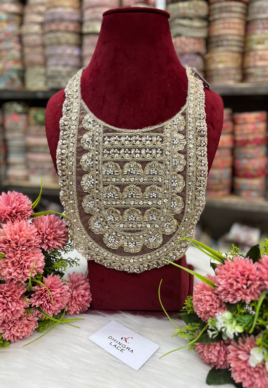 Beautiful Net Based Cutpipe And Sequence Work Neck Rose Gold 130325