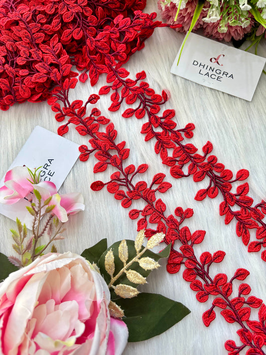 Beautiful Guipure Leaf Lace Red 120625