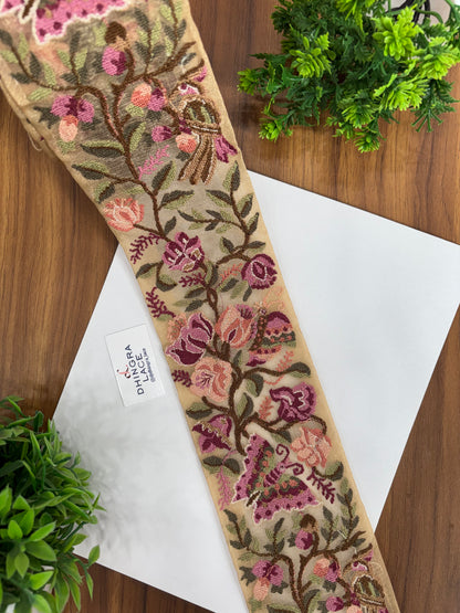 Cross Stitch Borders Multicolour Butterfly Floral Pattern For Saree Dupatta Lehanga & Home Furnishing 090726 Price Per Meter