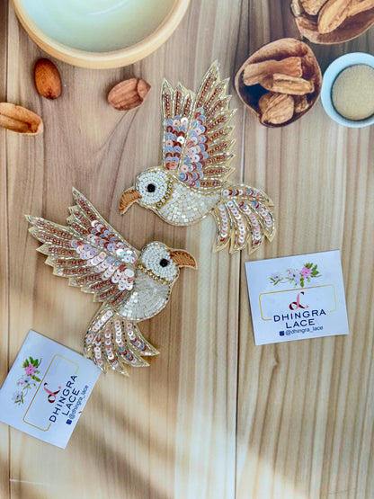 Beautiful Handwork Bird Patch Left Light Brown 071025