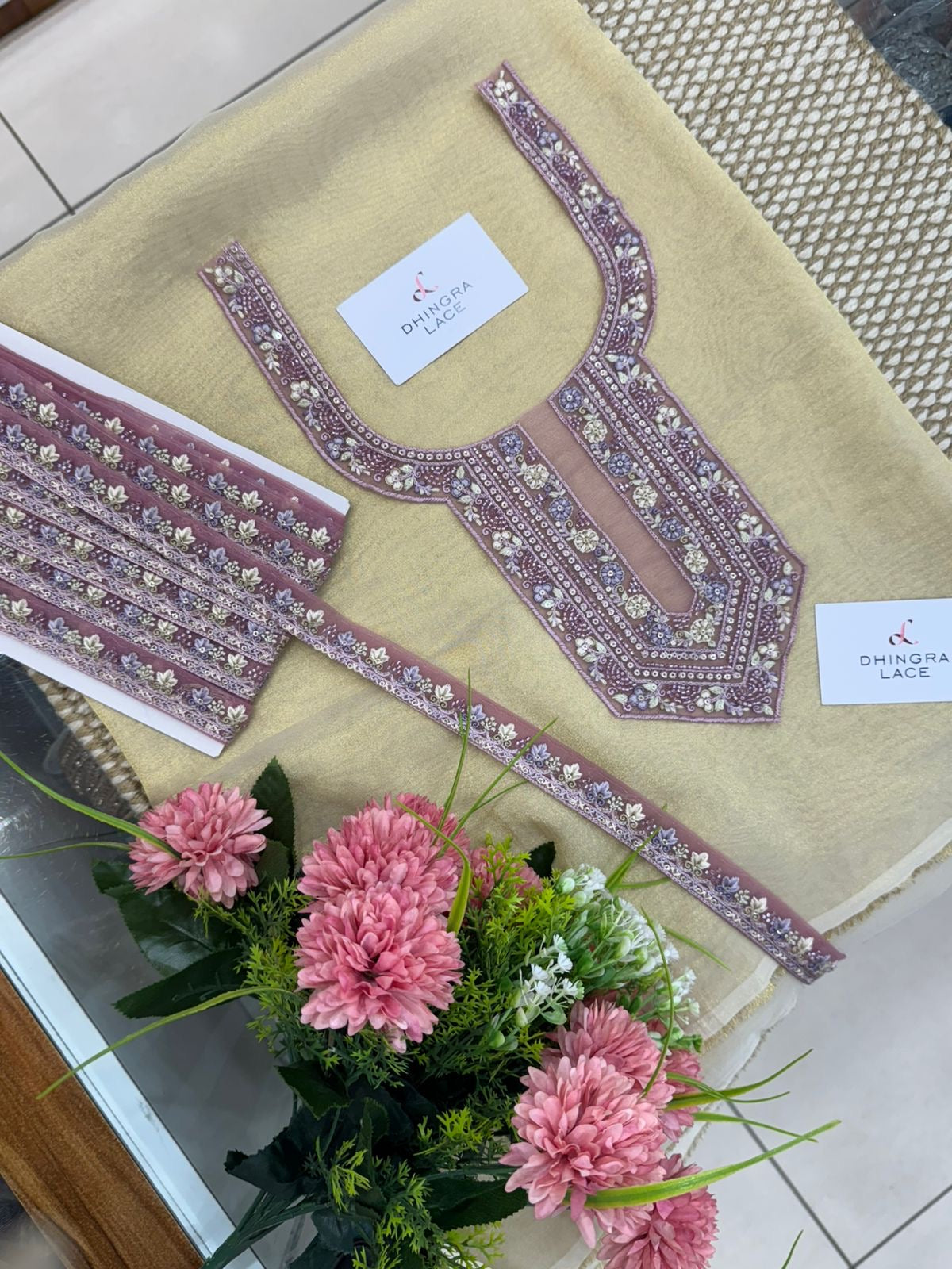 Beautiful Net Based Handwork Neck With 1 Meter Lace 060525