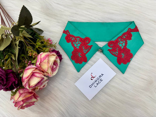 Beautiful Collar With Thread Work Flowers Sea Green 200225