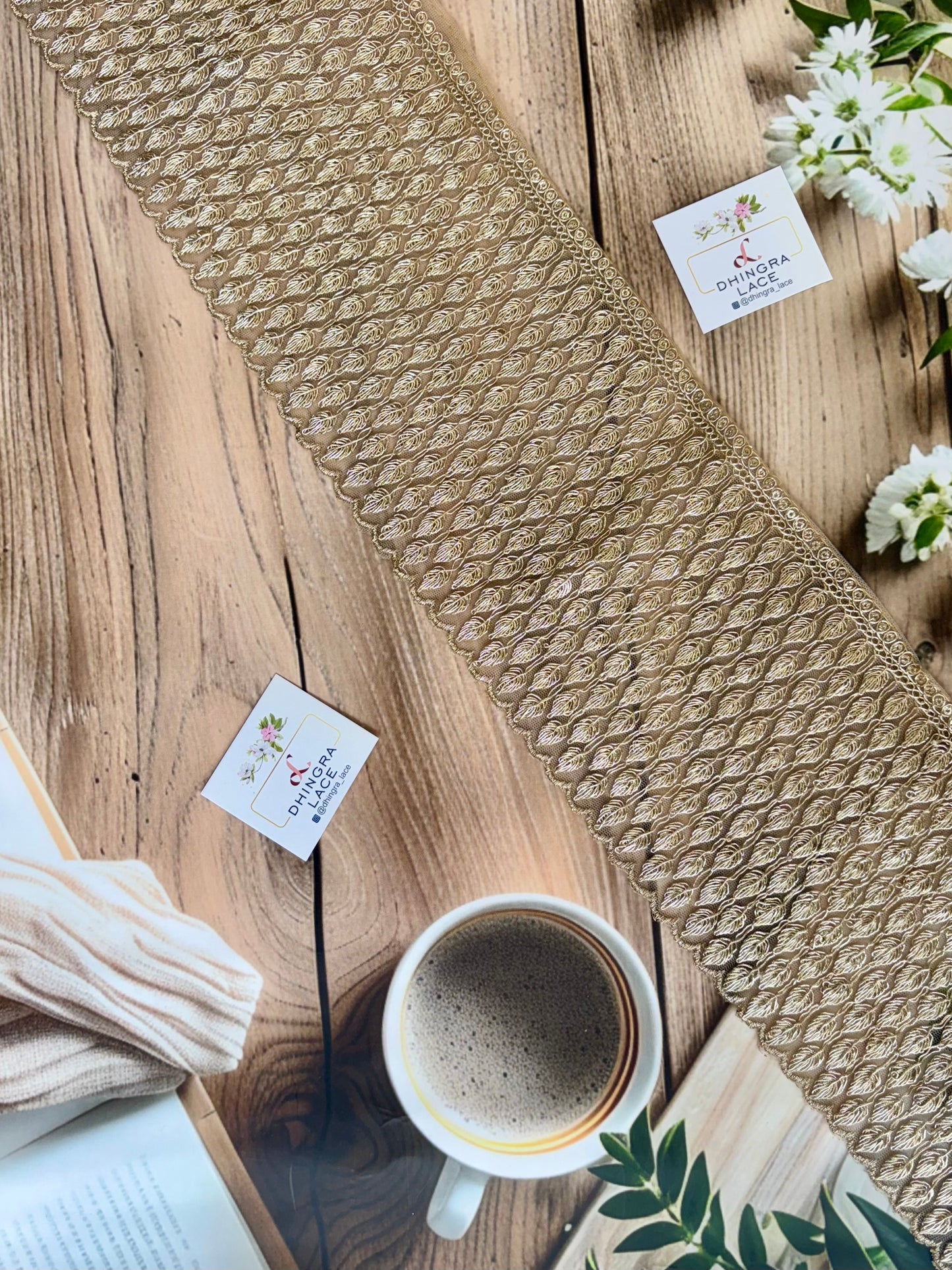 Beautiful Silk Based Zari Work Lace Gold 090925