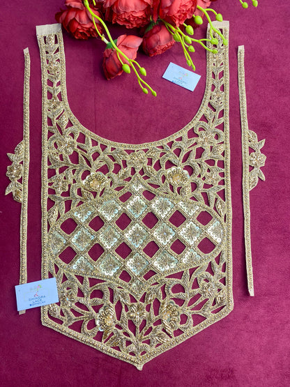 Beautiful Zardozi work Neck Patches With Sleeves Antique Gold 010126