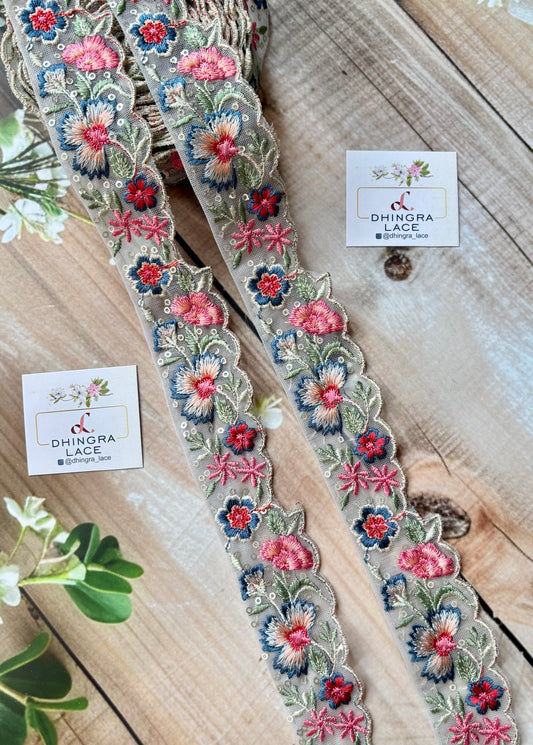 Beautiful Net Based Threadwork Lace Multicolour 280825