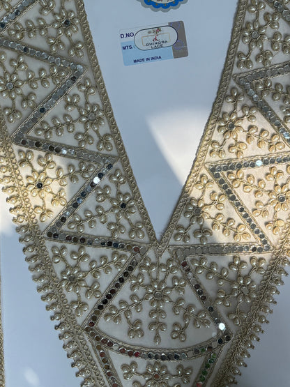 Beautiful Mirror Pearls And Zarkan Work V Neck Patch With Sleeves 200126
