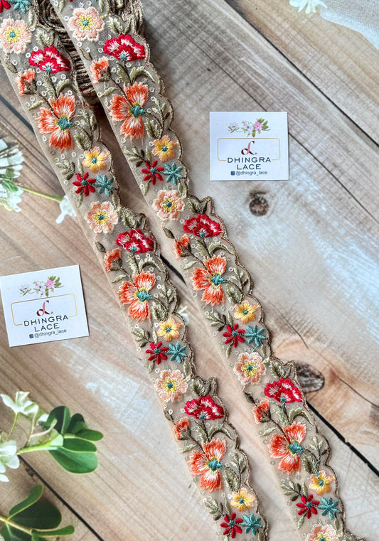 Beautiful Net Based Threadwork Lace Multicolour 280825