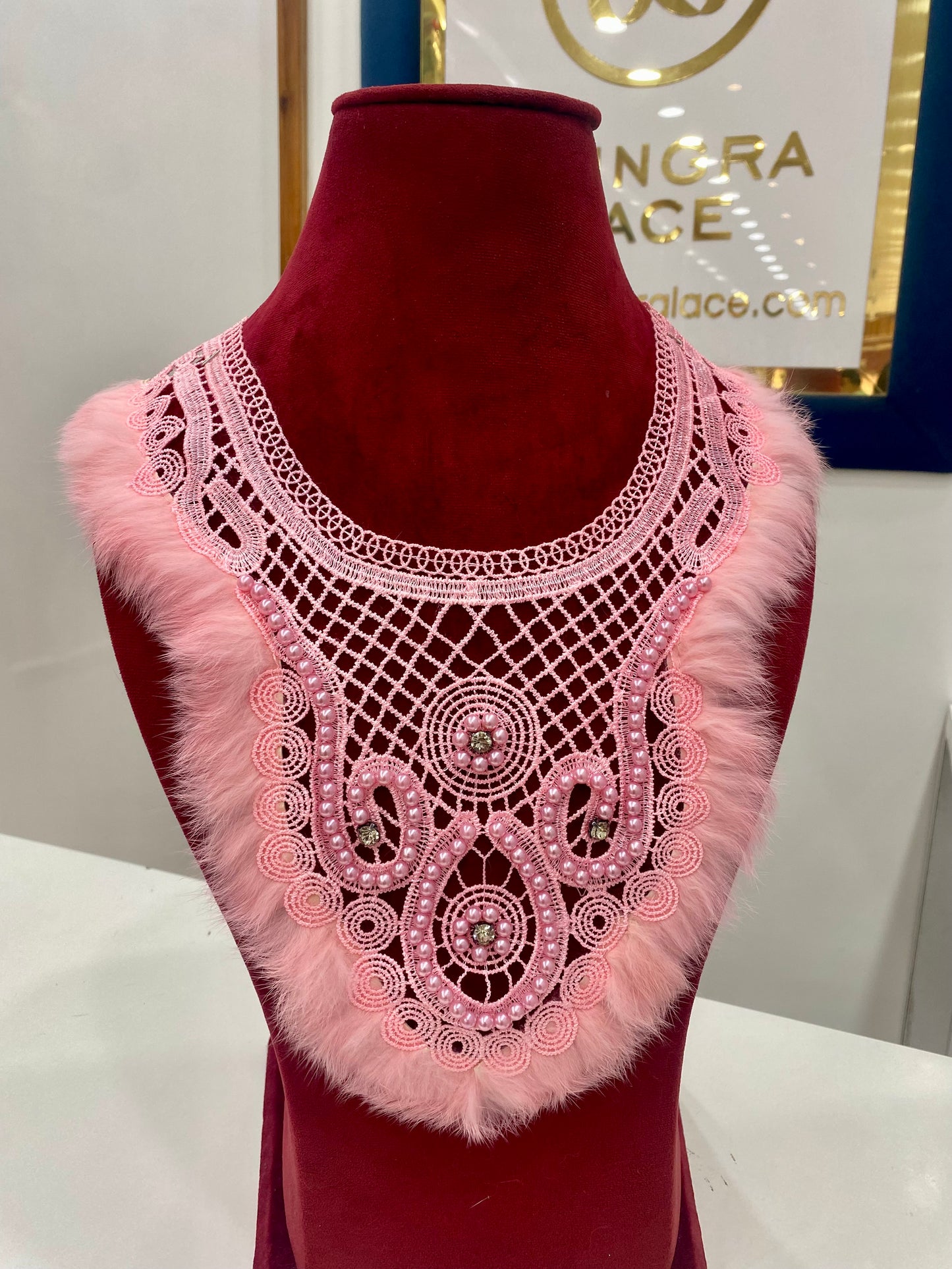 Beautiful Guipure Feather Neck Patch Pink 040426/100426