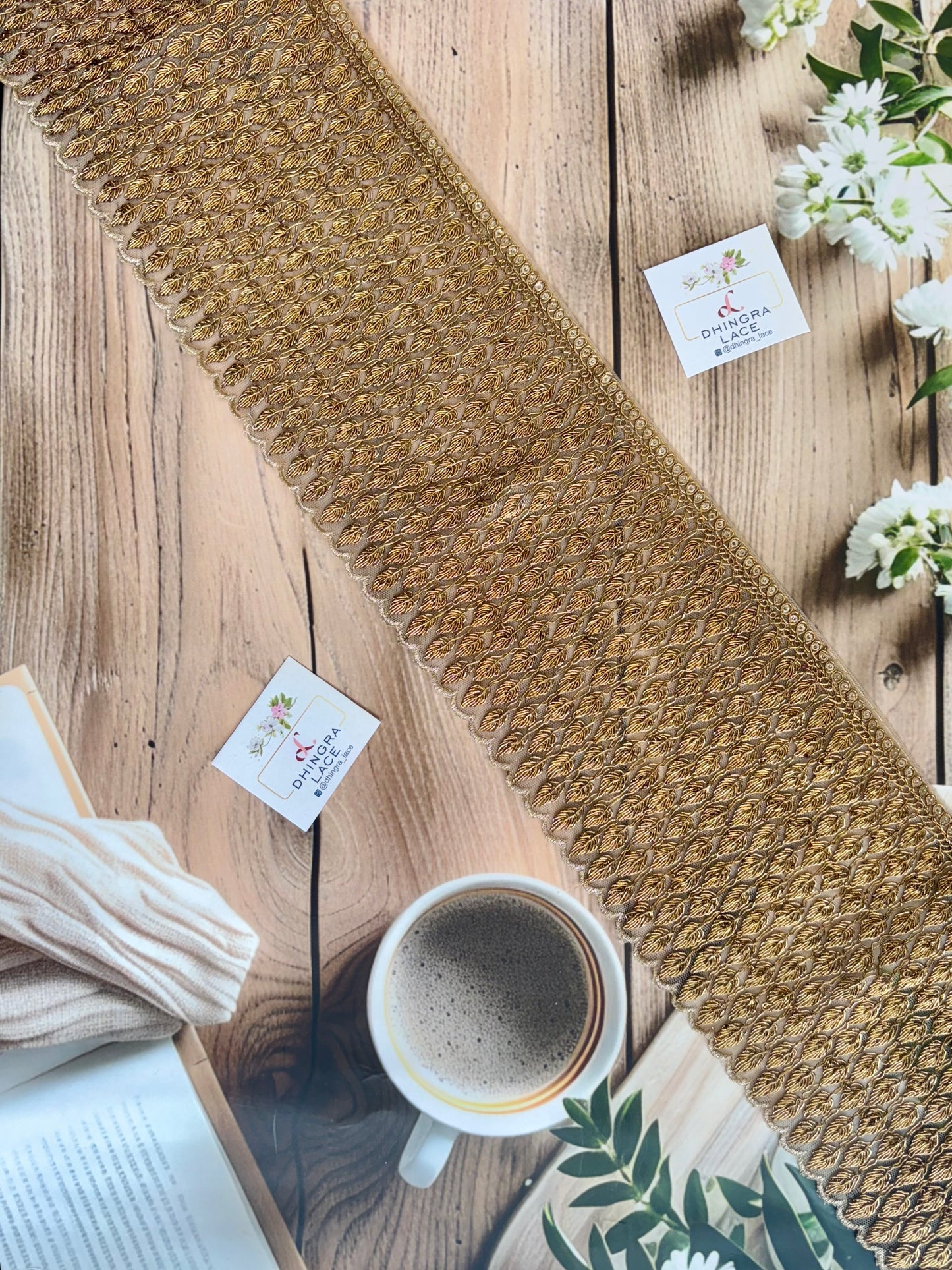 Beautiful Silk Based Zari Work Lace Antique Gold 090925