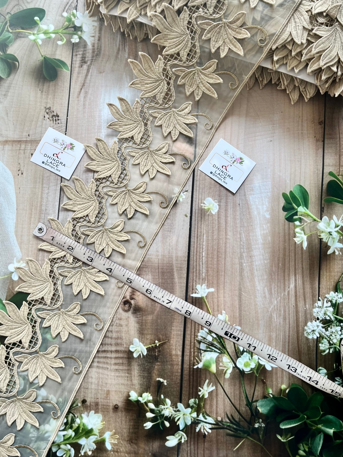 Beautiful Organza Based Threadwork Lace Beige 090825