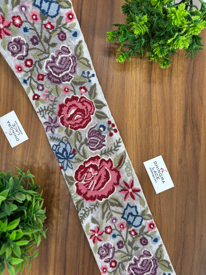 Cross Stitch Borders Multicolour Butterfly Floral Pattern For Saree Dupatta Lehanga & Home Furnishing 090726 Price Per Meter