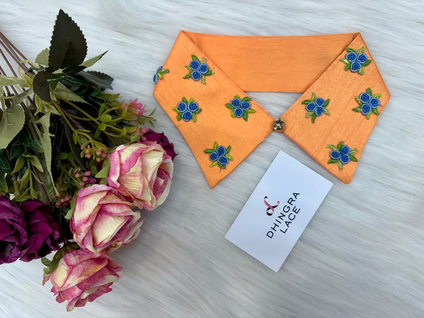 Beautiful Collar With Thread Work Flowers Peach 200225