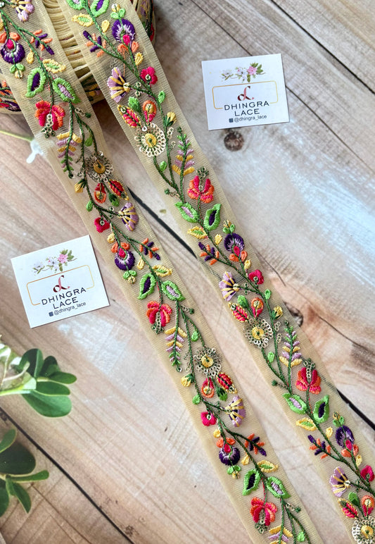 Beautiful Net Based Threadwork Lace Multicolour 280825