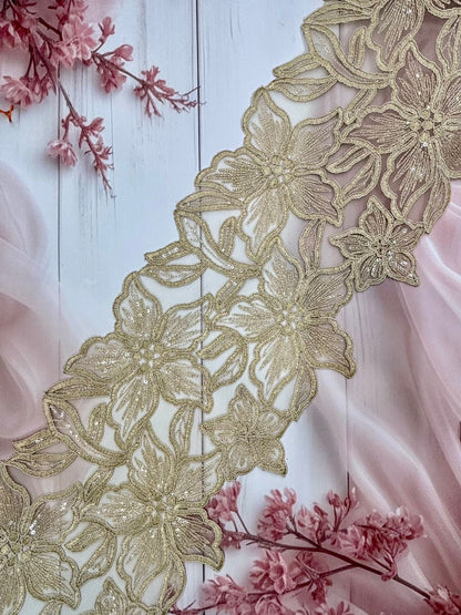 Beautiful Organza Based Lace Gold 3 Yards ( 2.7 Meters) 280226