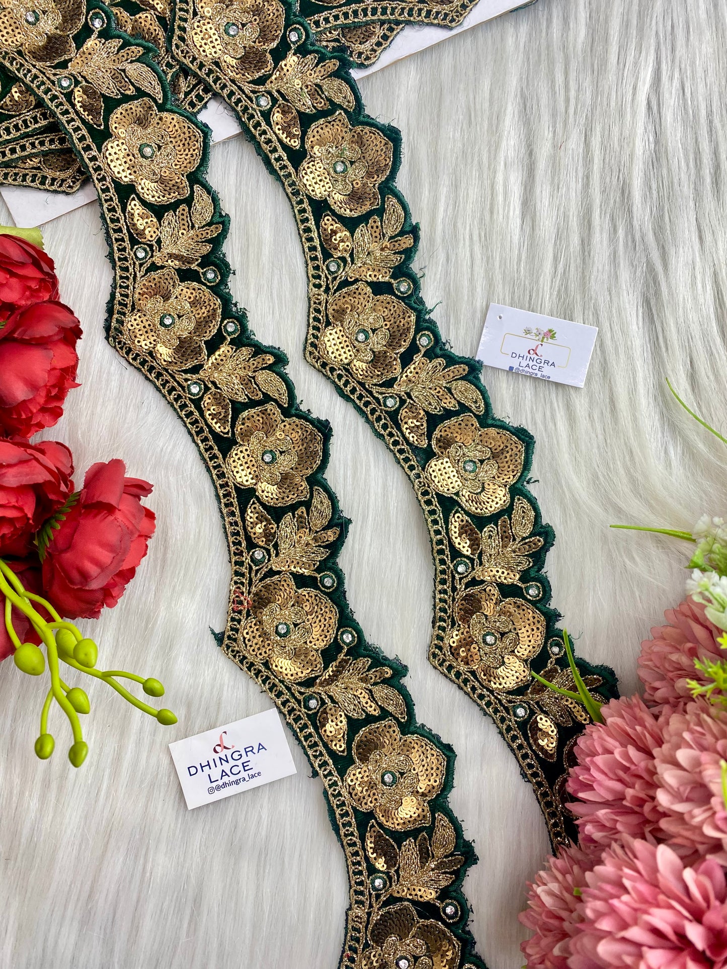 Beautiful Velvet Based 2 Inches Broad Scallop Lace Green 9 Meters 070126/090126