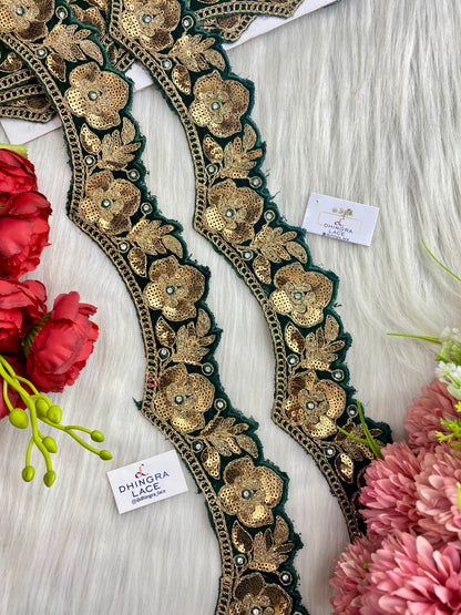 Beautiful Velvet Based 2 Inches Broad Scallop Lace Green 9 Meters 070126/090126