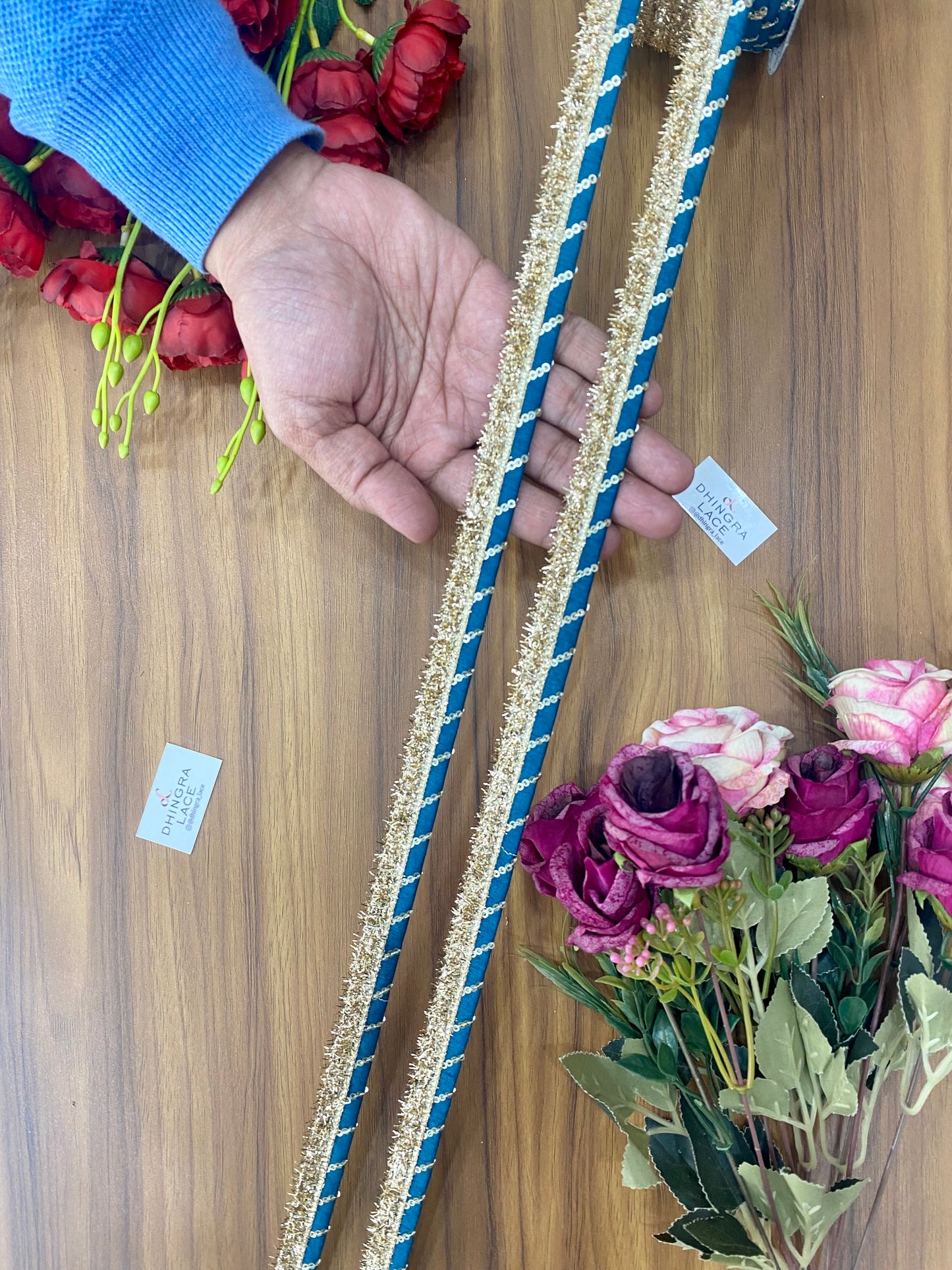 Beautiful Silk Patti Kiran Lace Peacock 030226