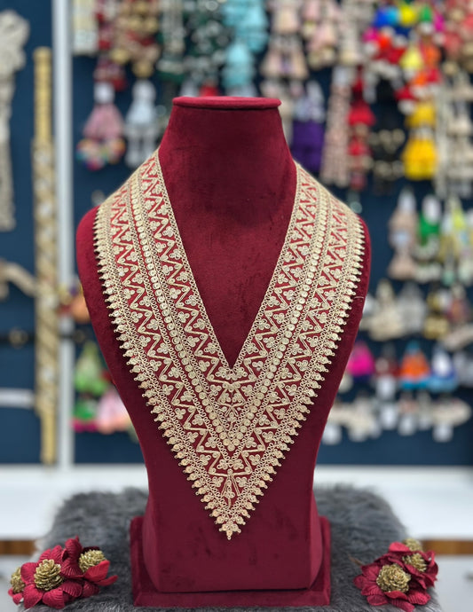 Beautiful Silk Based Zari Work V Neck Patch Maroon 281224 Deal