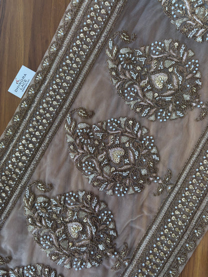 Beautiful Net Based Sequence And Cutpipe Work 13 Inches Broad Border Antique Gold 300126