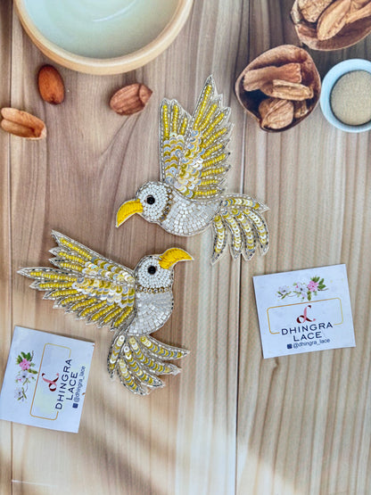 Beautiful Handwork Bird Patch Left Yellow071025