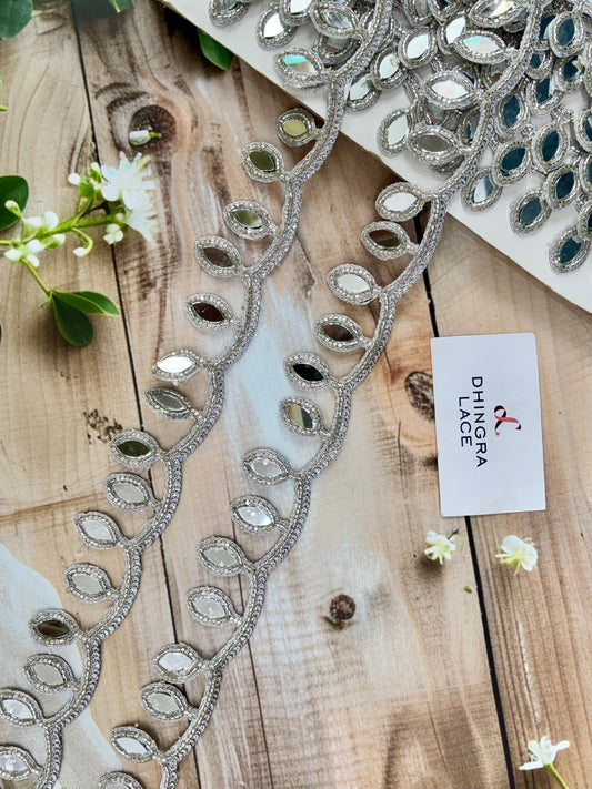 Beautiful Mirror Work Hanging Lace Silver 040825/200825