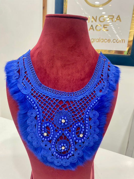 Beautiful Guipure Feather Neck Patch Blue 040426/100426