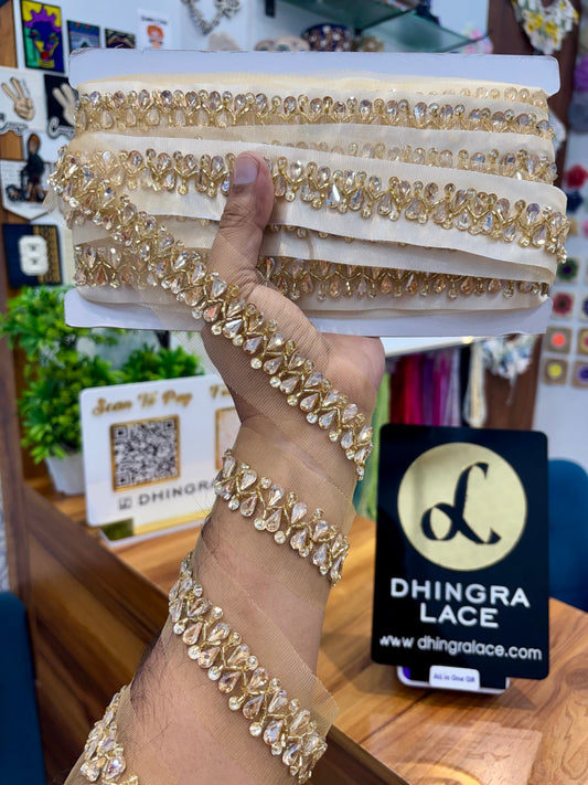 Beautiful Net Based Crystal Work Lace 141025